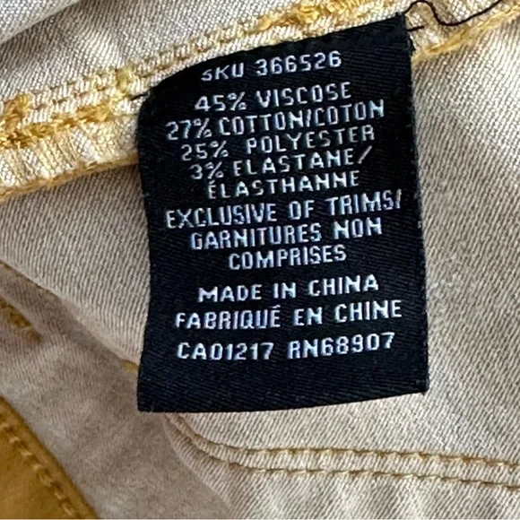 Le Chateau Skinny Stretch Pants with side accent zippers Mustard Yellow Size 8 - Picture 6 of 6